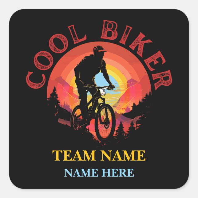 Custom Personalise Name Cool Biker Biking Team Square Sticker (Front)