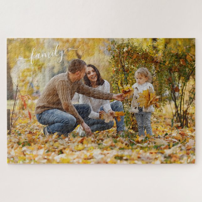Custom Personalise Photo Template w/ Family Text Jigsaw Puzzle (Horizontal)