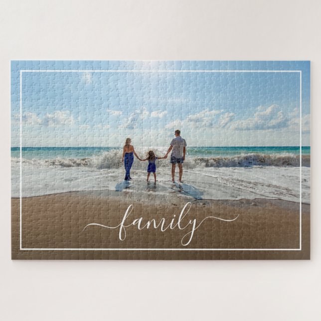 Custom Personalise Photo Template with Family Text Jigsaw Puzzle (Horizontal)