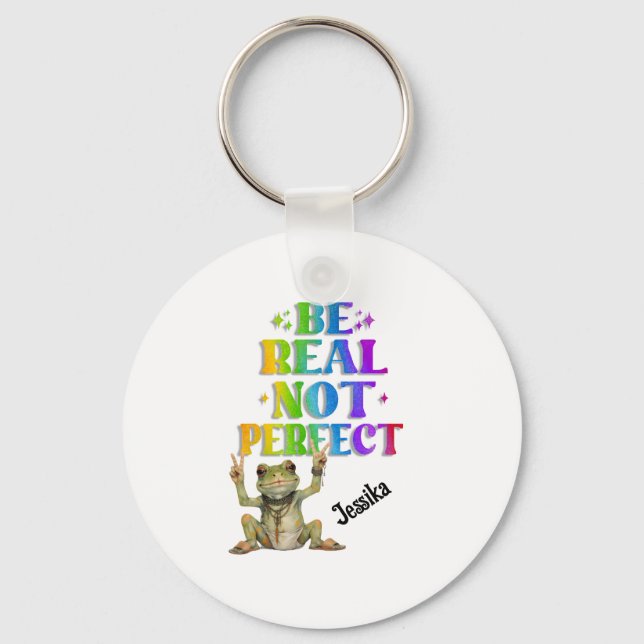 Custom Personalise Positive boho frog Hippie  Key Ring (Front)