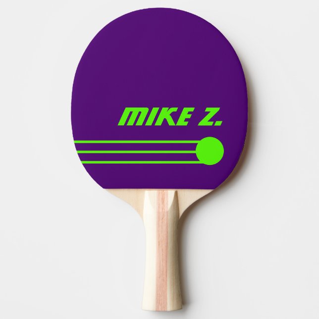 Custom Personalised Acid Green Name on Purple Ping Pong Paddle (Front)