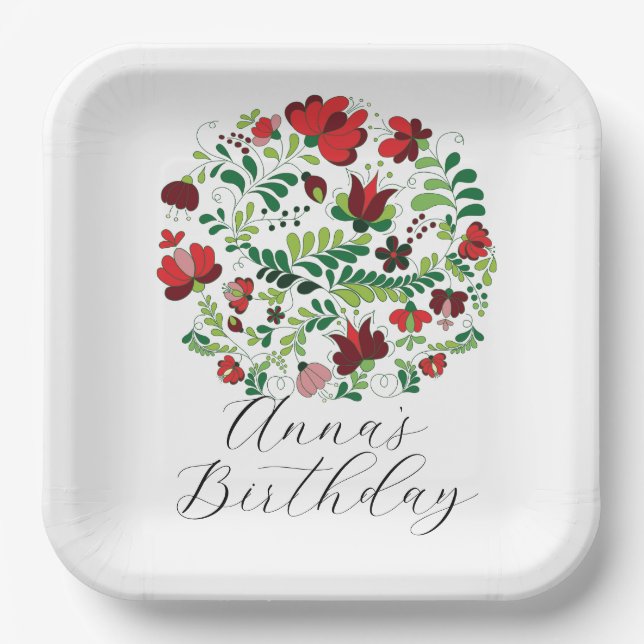 Custom Personalised Baby Name Floral Design  Paper Plate (Front)
