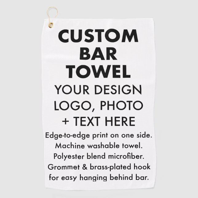 Custom personalised Bar Towel with Brass Hook (Front)