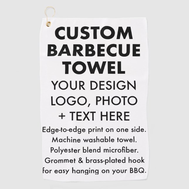 Custom Personalised Barbecue Towel, Hook & Grommet Golf Towel (Front)