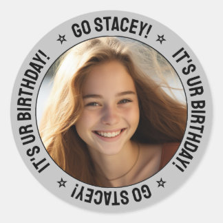 Custom Personalised Birthday Message, Name & Photo Classic Round Sticker