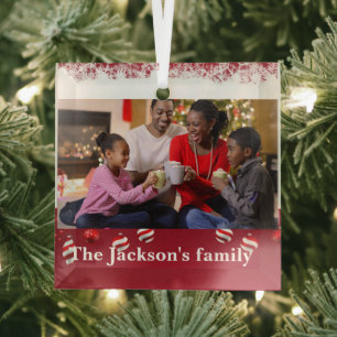 Custom personalised black family portrait ,xmas glass tree decoration