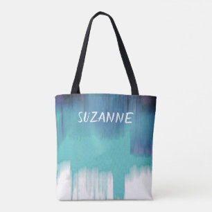 custom personalised blue abstract art  tote bag