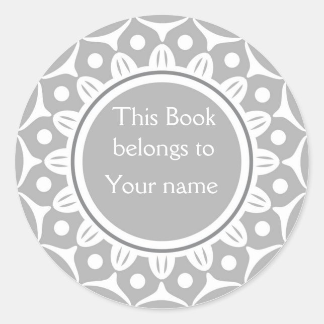 Custom Personalised Bookplates - Silver Grey Classic Round Sticker (Front)