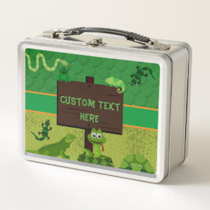 Custom Personalised Boy Reptile Snake Lizard Frog Metal Lunch Box