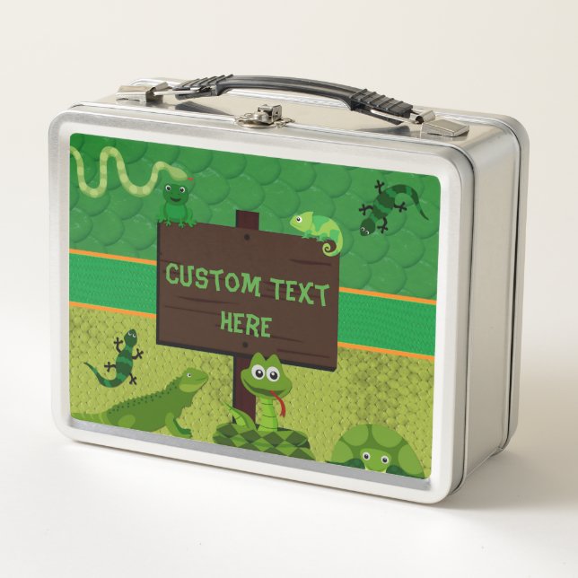 Custom Personalised Boy Reptile Snake Lizard Frog Metal Lunch Box (Front)