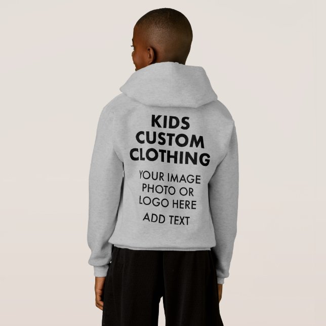 Custom Personalised BOY'S PULLOVER HOODIE - GREY (Back Full)