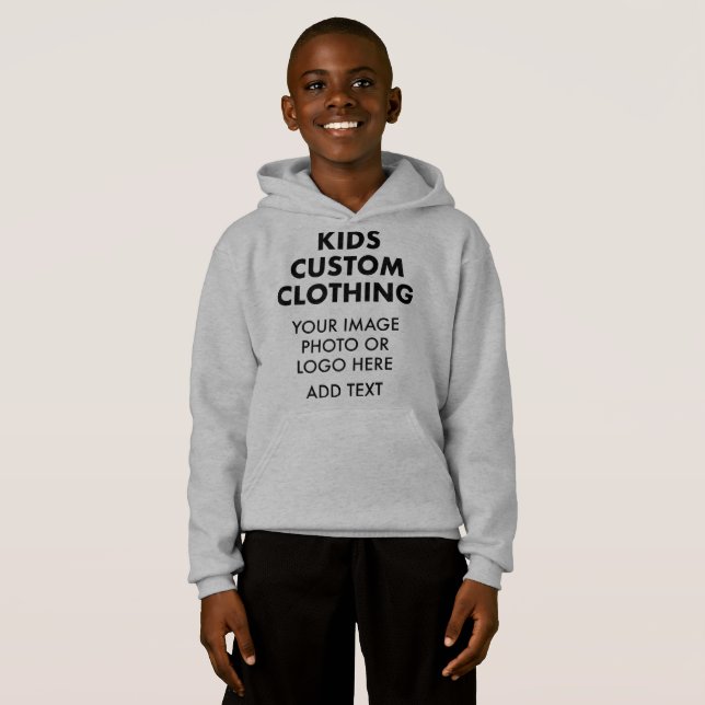 Custom Personalised BOY'S PULLOVER HOODIE - GREY (Front Full)