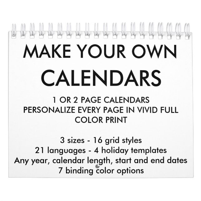 Custom Personalised Calendar Blank Template (Cover)