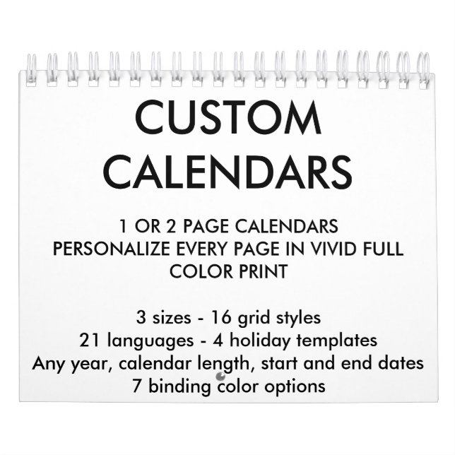 Custom Personalised Calendar Blank Template (Cover)