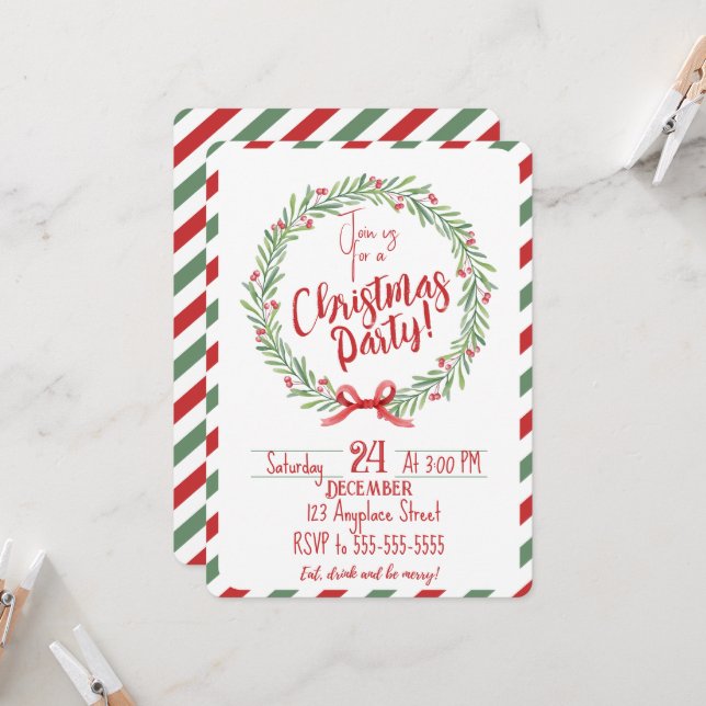 Custom Personalised Candy Cane Christmas Invitation (Front/Back In Situ)