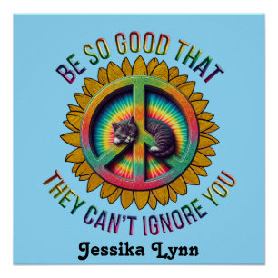 Custom Personalised Cat  Peace Hippie Tie Dye  Poster