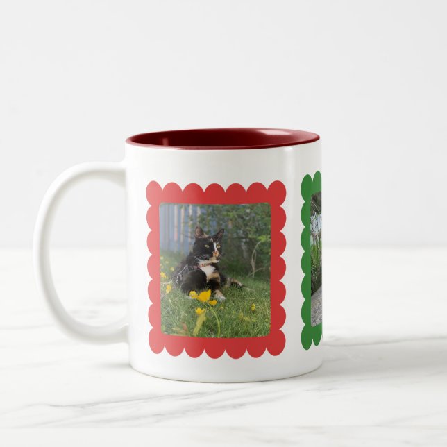 Custom Personalised Cat Photo 3 Photos Collage  Two-Tone Coffee Mug (Left)