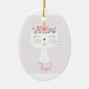 Custom Personalised Children's Cat Unicorn Ceramic Ornament