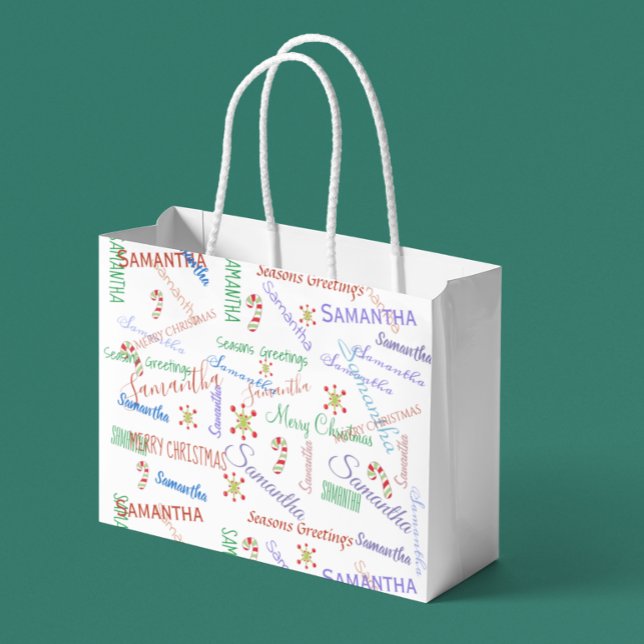Custom Personalised Christmas Name Repeating Large Gift Bag (Creator Uploaded)