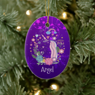 Custom Personalised Christmas Purple Unicorn Ceramic Ornament