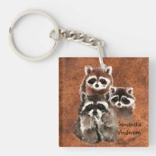 Custom Personalised Cute Racoon Family animals Key Ring