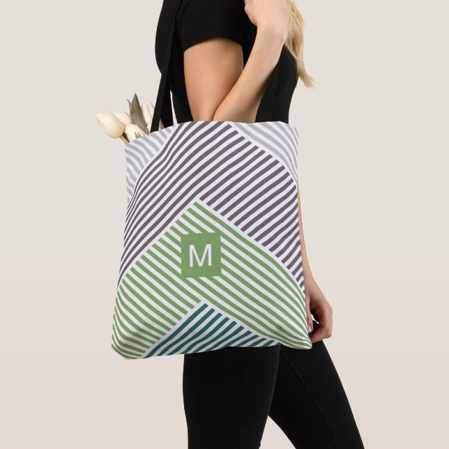 Custom Personalised Diagonal Stripe Art Pattern Tote Bag (Close Up)