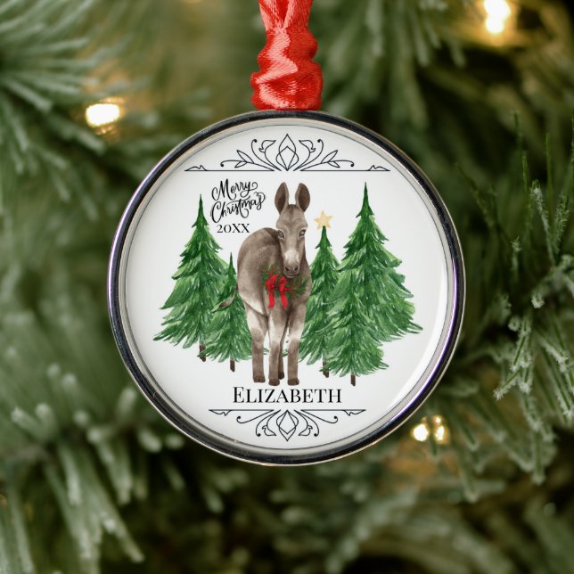 Custom Personalised Donkey Christmas Metal Ornament (Tree)