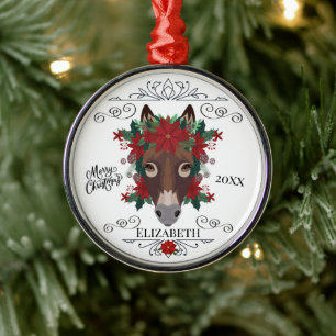 Custom Personalised Donkey Christmas Metal Ornament