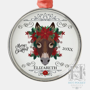 Custom Personalised Donkey Christmas Metal Ornament