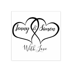 Custom Personalised Double Heart Wedding Rubber Stamp