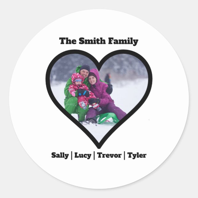 Custom Personalised Family Heart Round Sticker (Front)