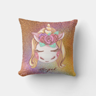 Custom Personalised Faux Glitter Rainbow Unicorn Cushion