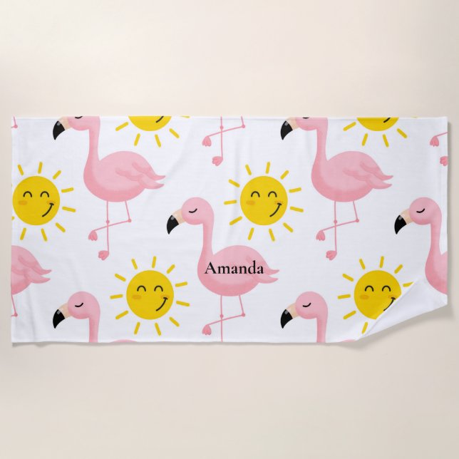 Custom Personalised Flamingo Suns Bachelorette  Beach Towel (Front)