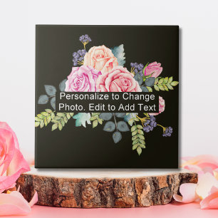 Custom Personalised Floral Photo Artwork Name Text Ceramic Tile