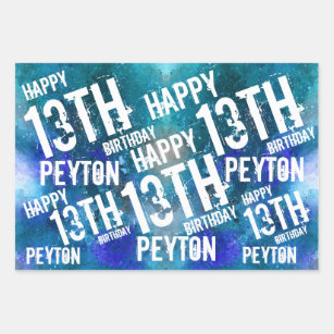 Custom Personalised Galaxy Blue Birthday Party Wrapping Paper Sheet