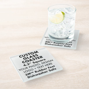 Custom Personalised Glass Coaster with Rubber Feet