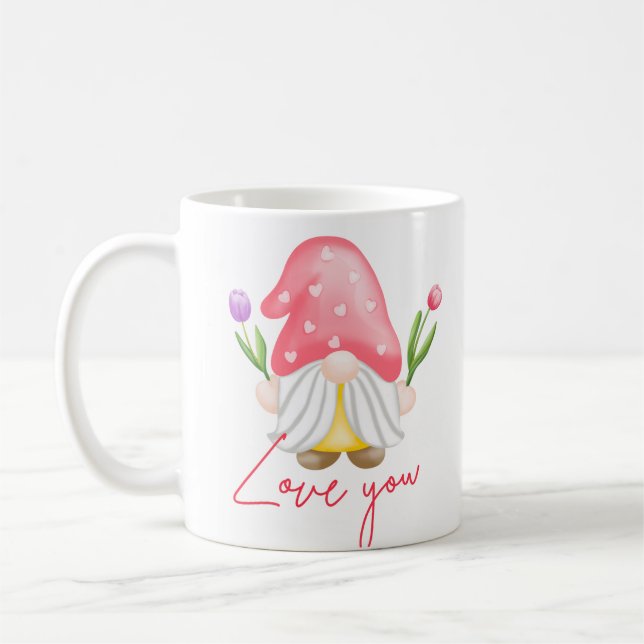 Custom personalised gnome valentine's day  coffee mug (Left)