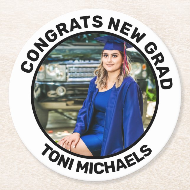 Custom Personalised Graduation Party Round Paper Coaster (Front)