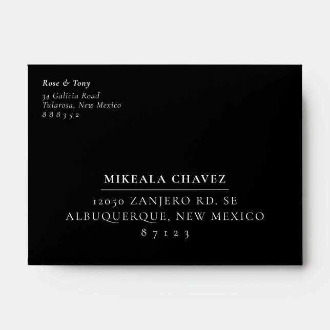 CUSTOM personalised guest name and addresses black Envelope (Front)