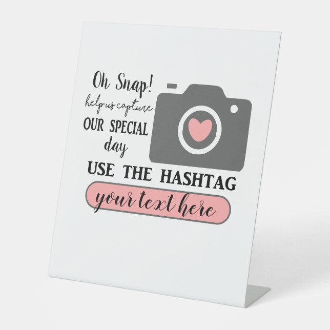 Custom Personalised Hashtag Wedding Picture Pedestal Sign (Front)