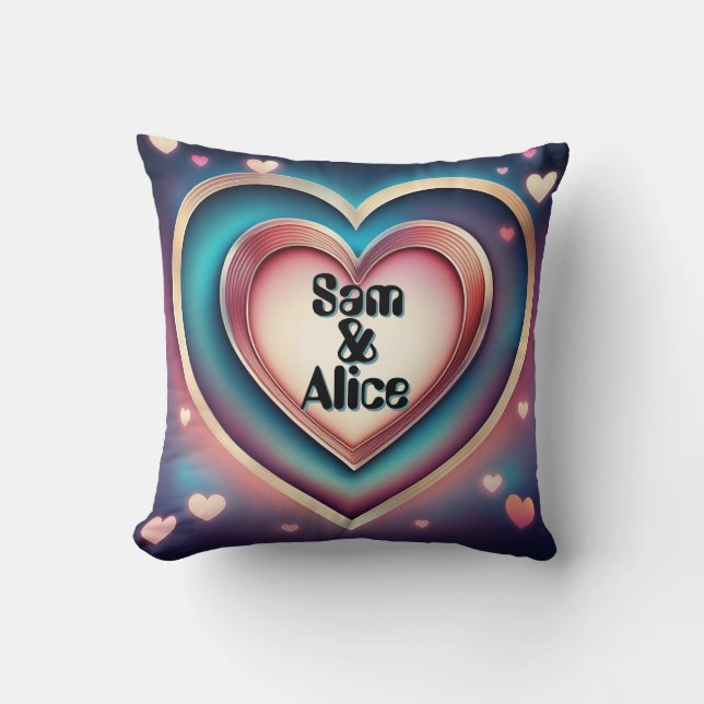 Custom Personalised Heart Date Names Anniversary  Cushion (Front)