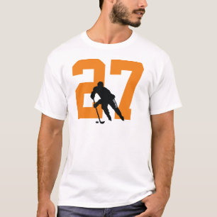 Custom Personalised Hockey Player Number Orange T-Shirt