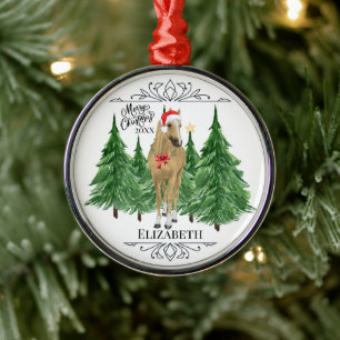 Custom Personalised Horse Watercolor Christmas Metal Ornament