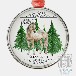 Custom Personalised Horse Watercolor Christmas Metal Ornament