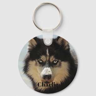 Custom Personalised Husky Dog Photo Name Key Ring