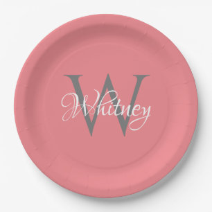 Custom Personalised Initial Script Monogram Paper Plate