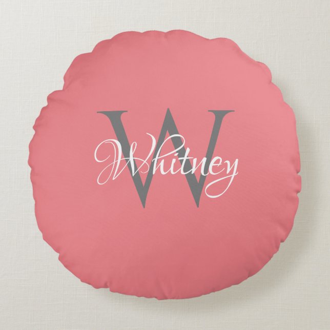 Custom Personalised Initial Script Monogram Round Cushion (Front)
