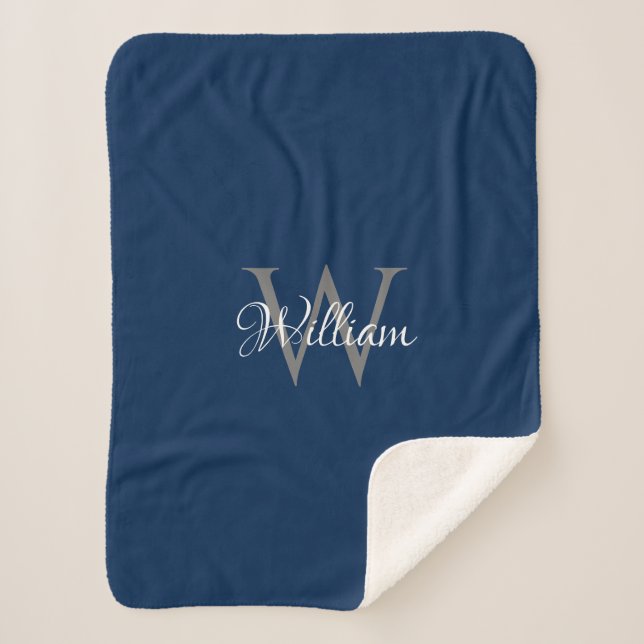 Custom Personalised Initial Script Monogram Sherpa Blanket (Front)