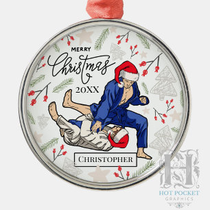 Custom Personalised Jiu Jitsu BJJ Christmas Metal Ornament