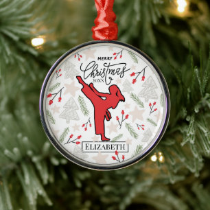 Custom Personalised Karate Martial Arts Christmas Metal Ornament
